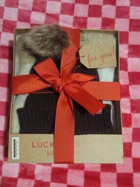 Woman's Brown Ribbed Beanie & Scarf Gift Set